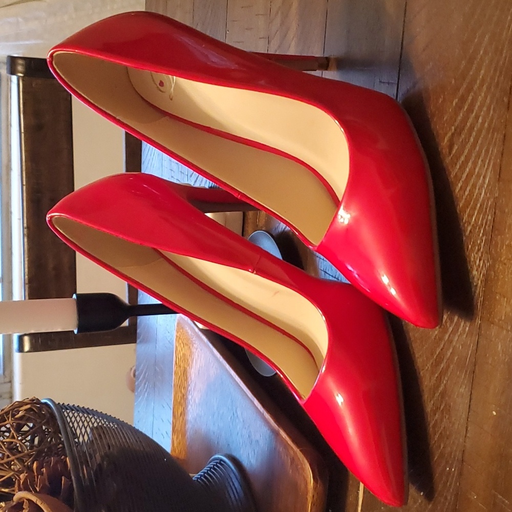 Red Faux Patent Leather Heels